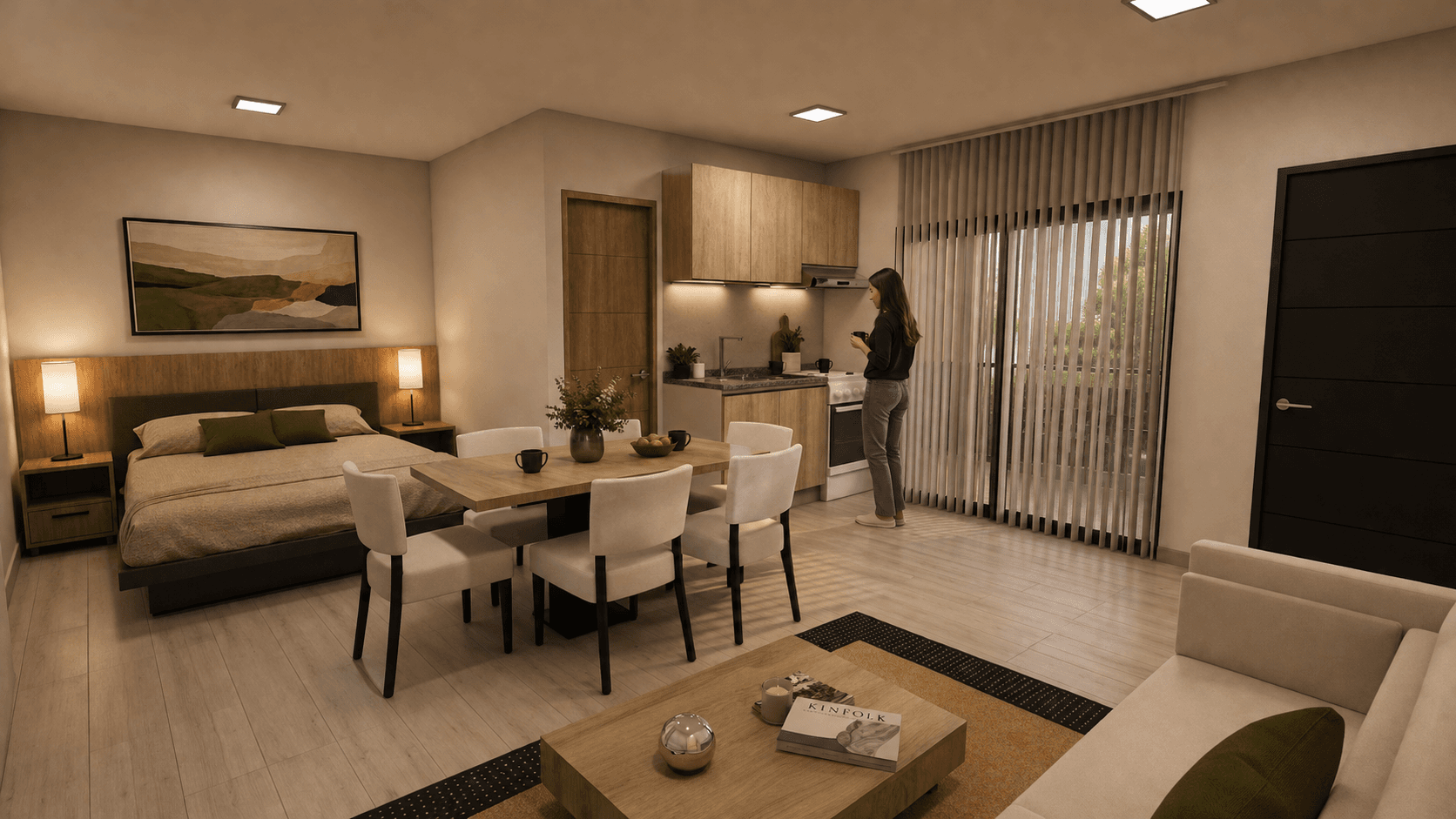 Interior cálido de una casa modular