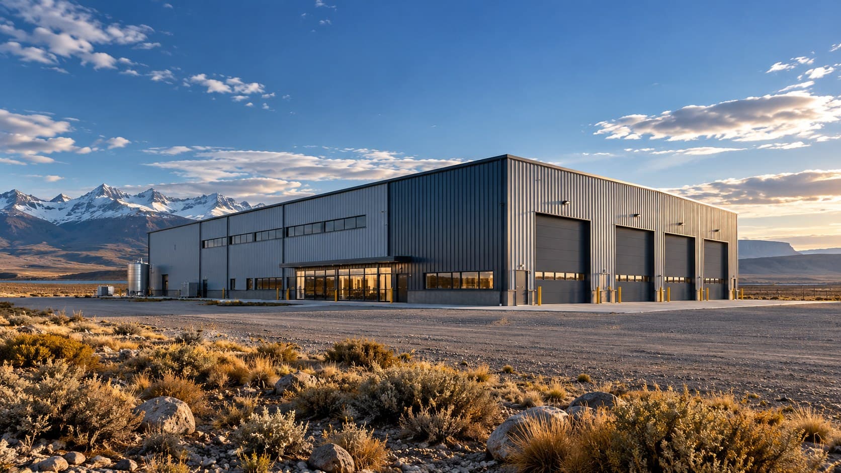 Nave industrial de estructura metálica en la Patagonia